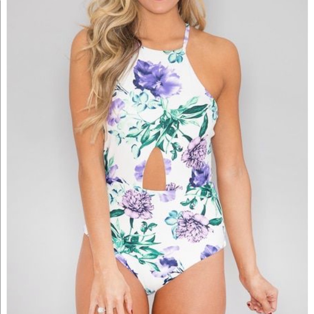 Floral one piece swimsuit pink lily